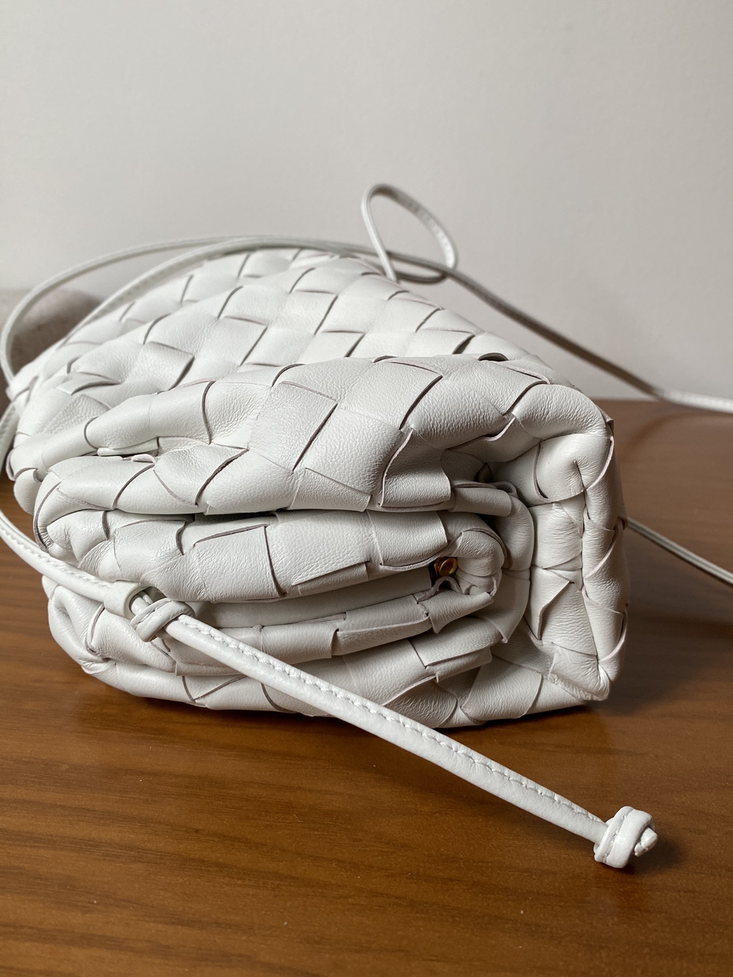 Mini Pouch Intrecciato Leather Clutch White